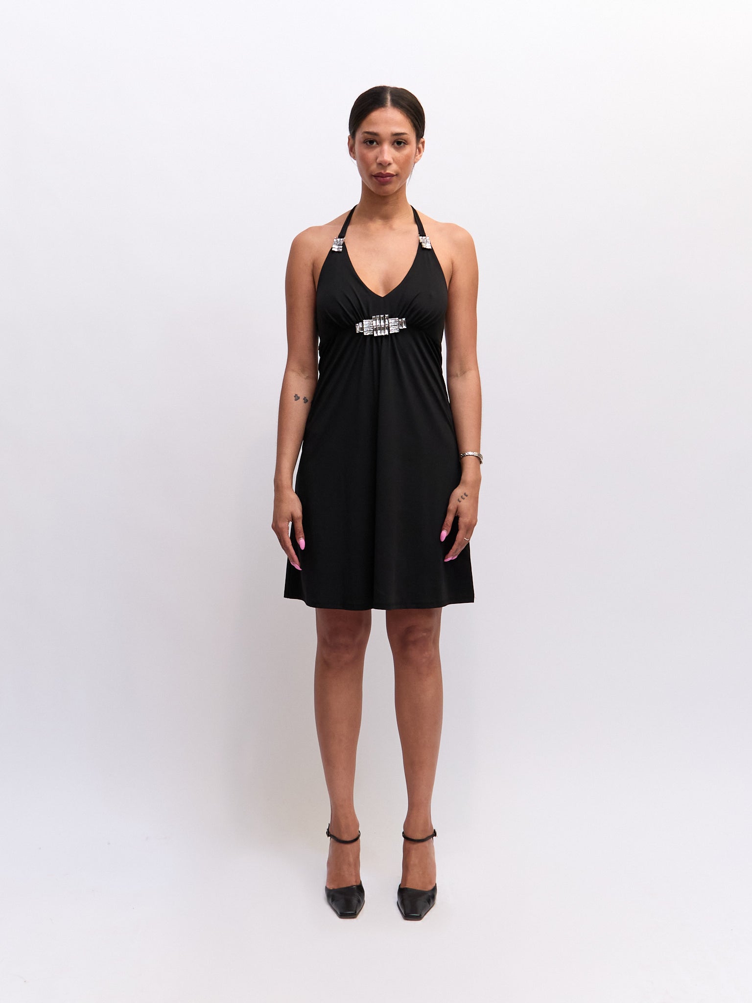 Roberto Cavalli Black Embellished Halter Dress