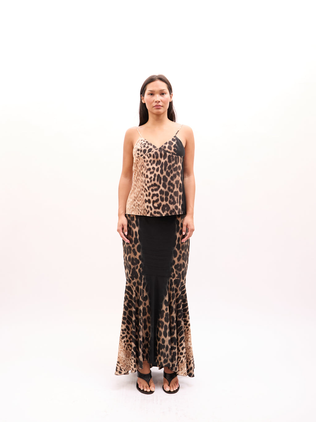 2000s Just Cavalli Brown Black, Tan Leopard Print Tank Skirt Set