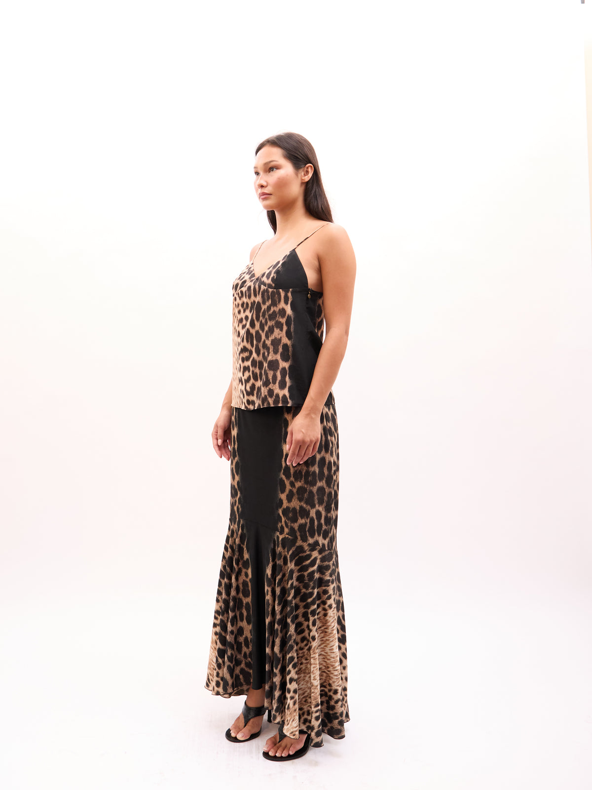 2000s Just Cavalli Brown Black, Tan Leopard Print Tank Skirt Set