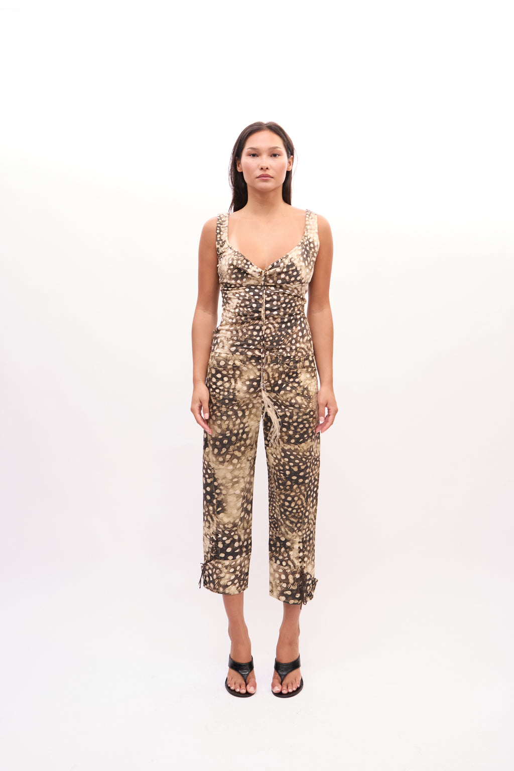 2000s Roberto Cavalli Brown Deer Print Tank and Jeans Set