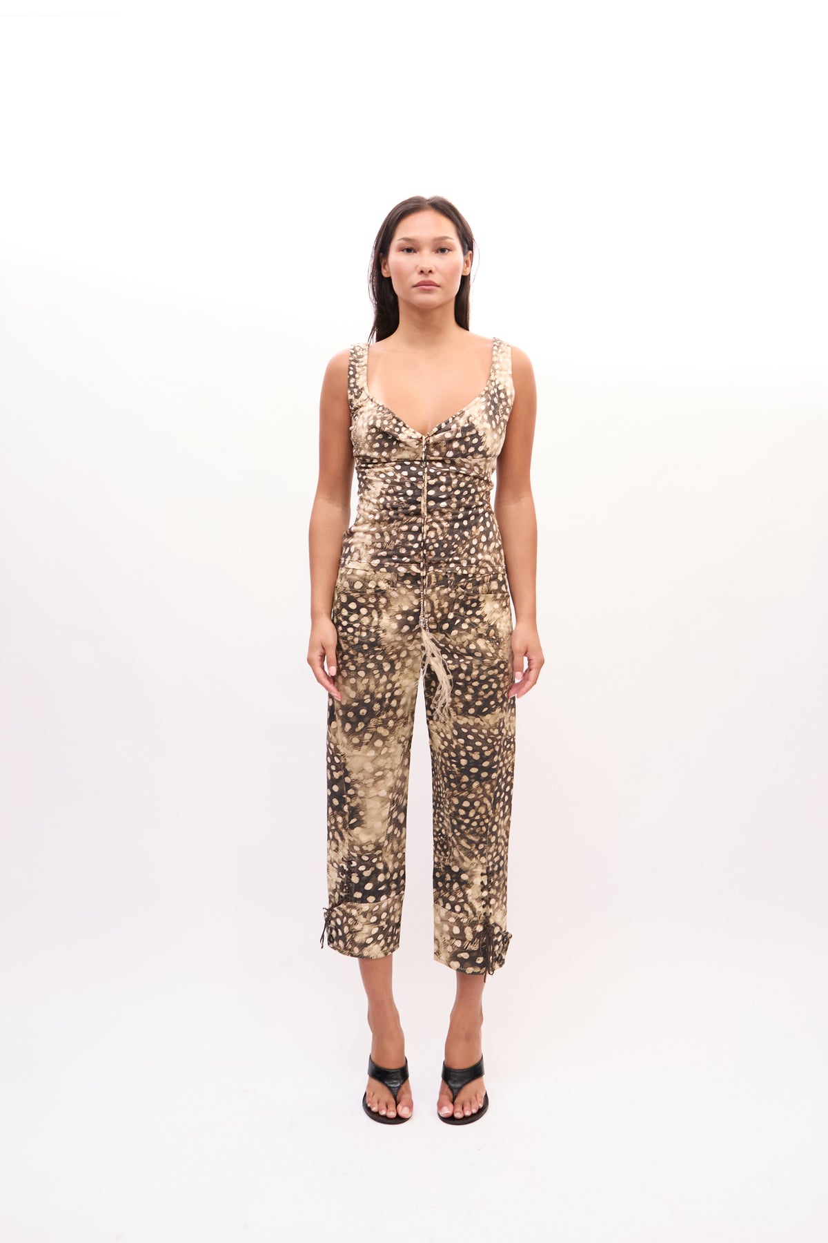 2000s Roberto Cavalli Brown Deer Print Tank and Jeans Set
