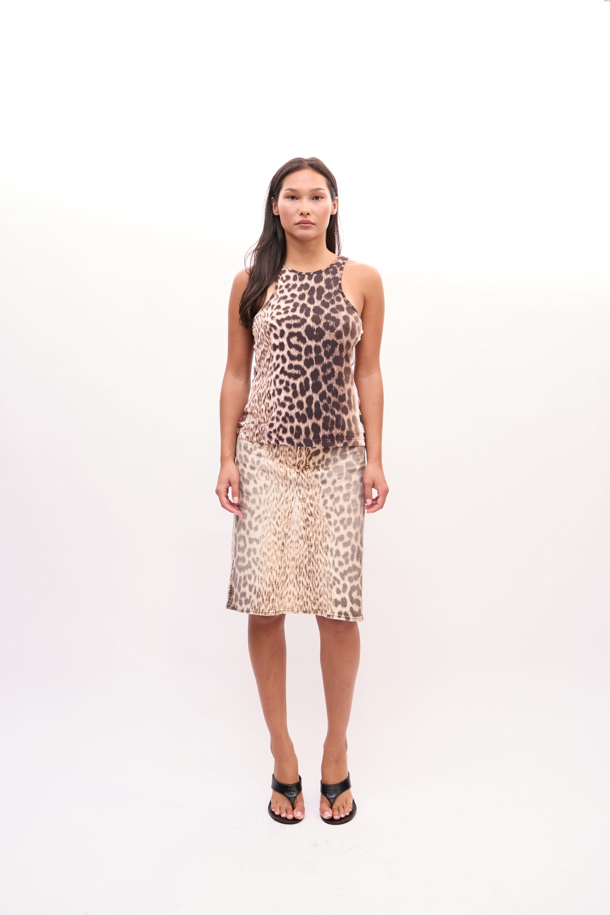 2000s Just Cavalli Brown Leopard Print Mesh Top Skirt Set