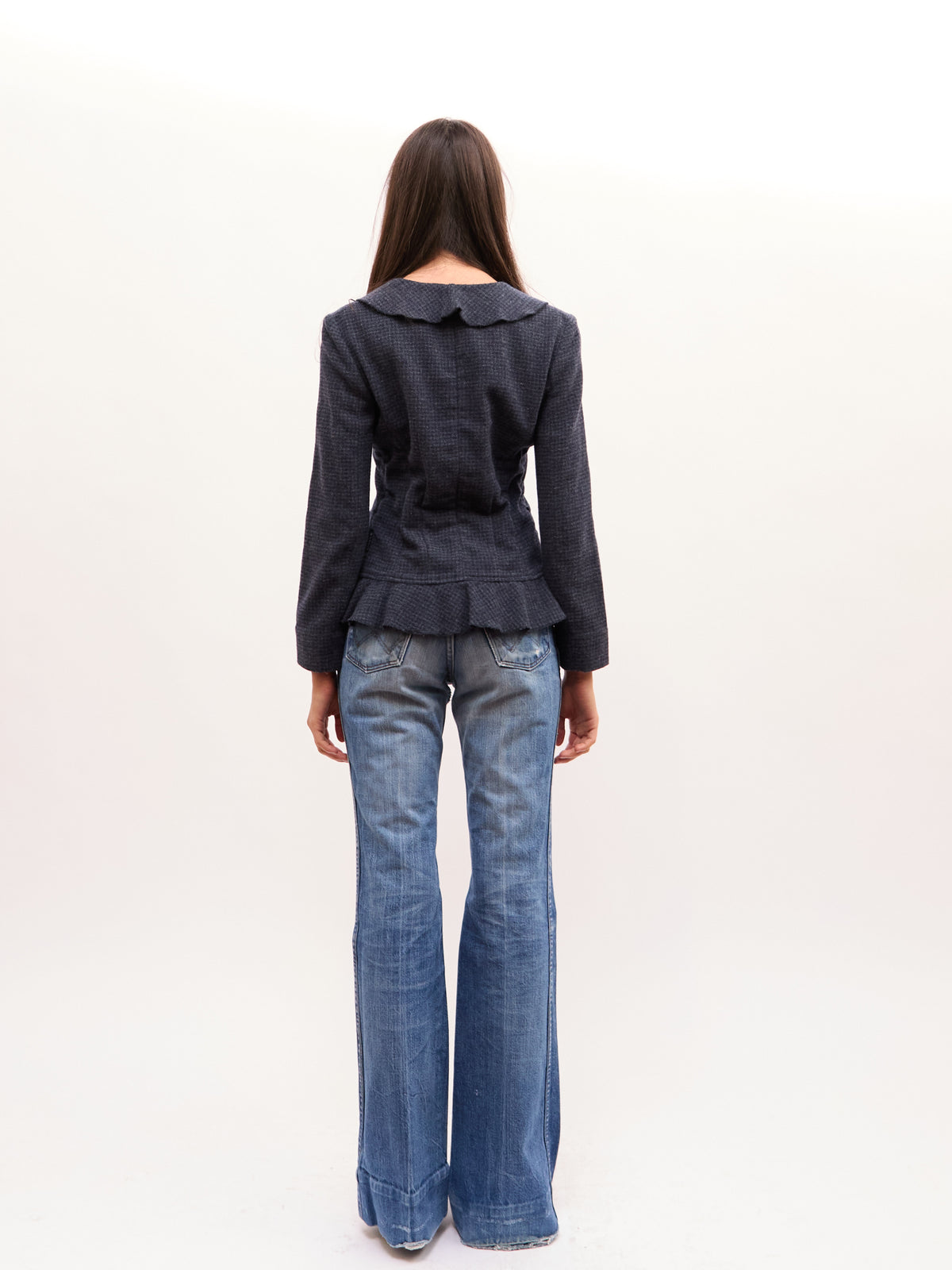 2000s Emporio Armani Navy Ruffle Blazer