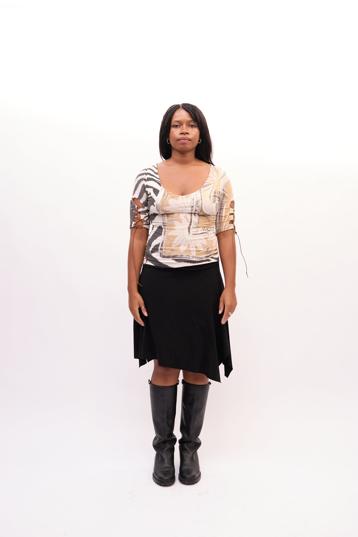 2000s Roberto Cavalli Beige Abstract Zebra Print Lace Up Top