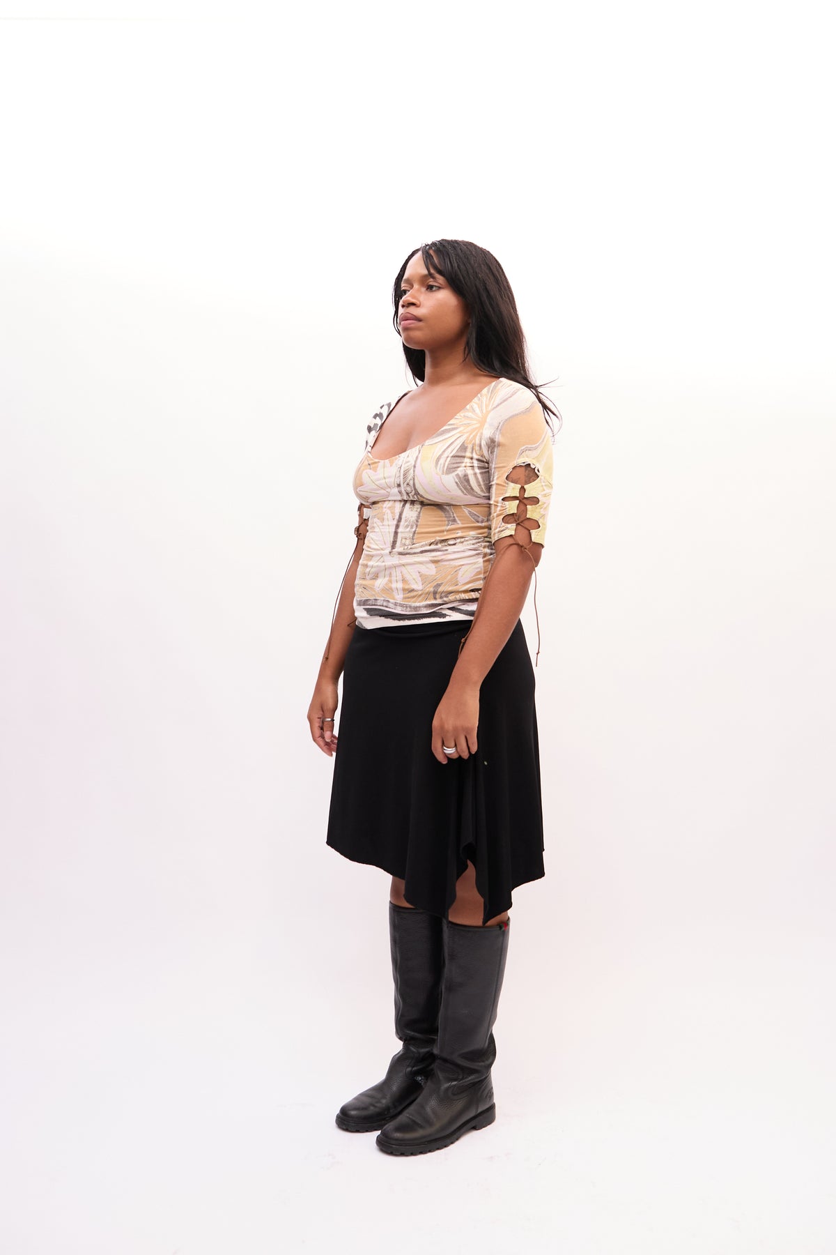 2000s Roberto Cavalli Beige Abstract Zebra Print Lace Up Top