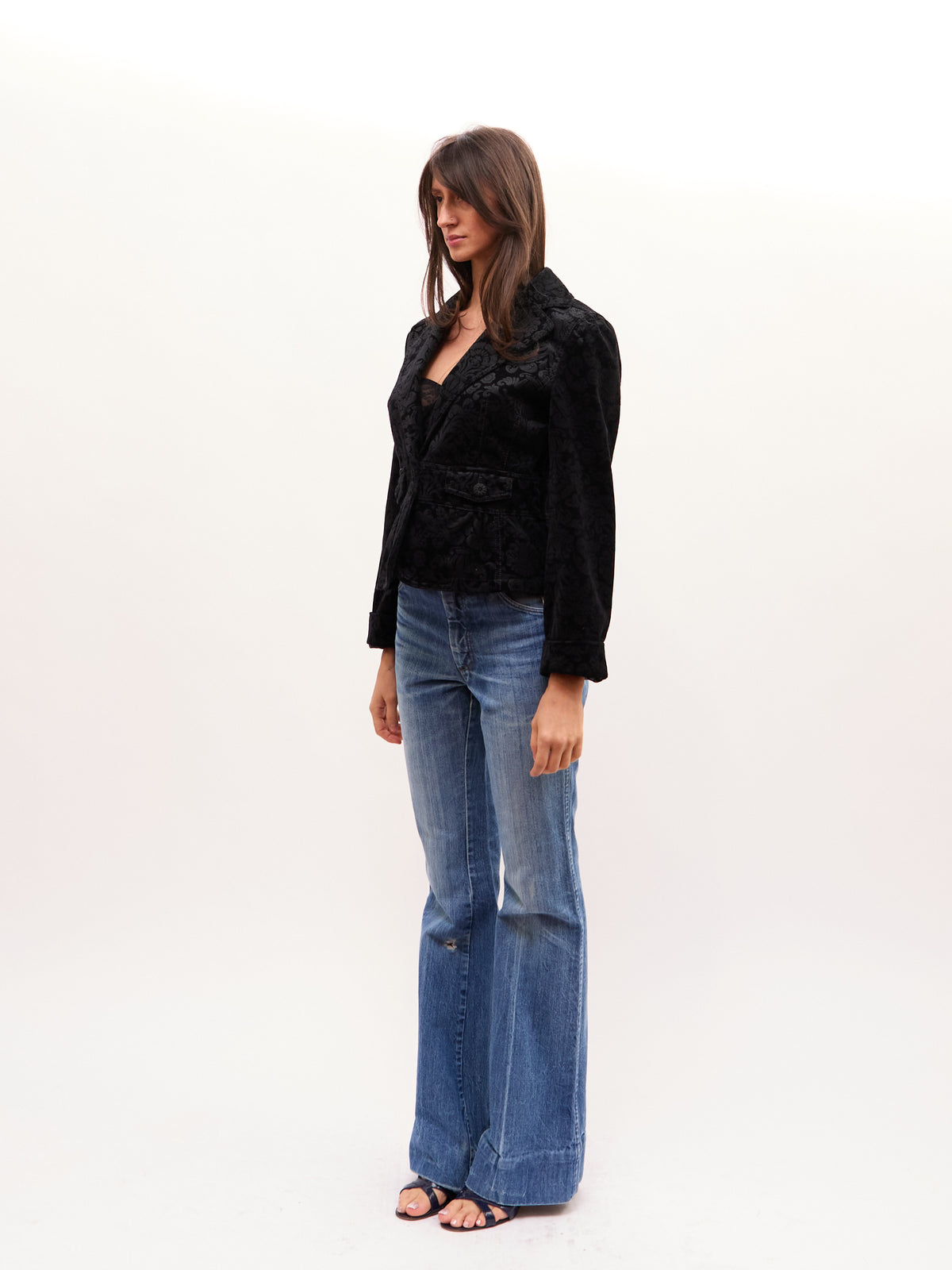 Vintage Black Floral Velvet Burnout Jacket