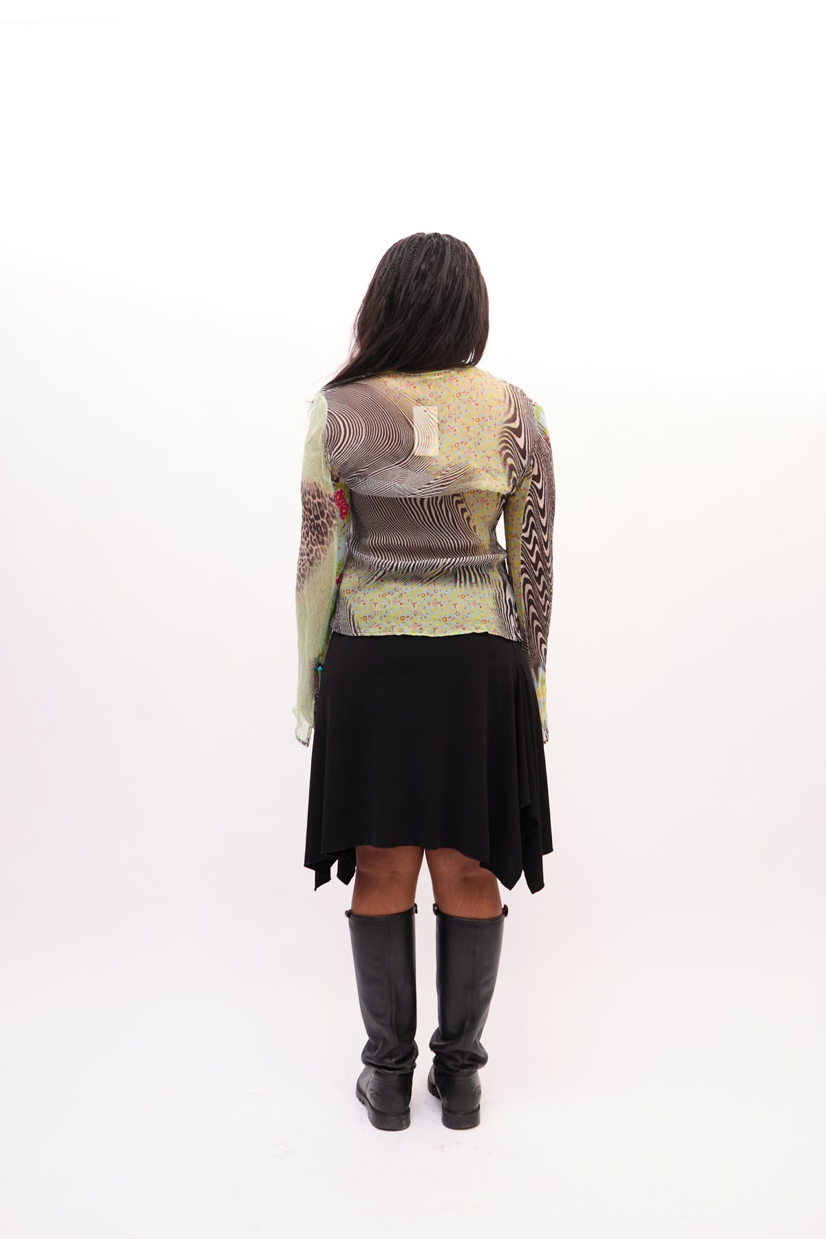 2000s Just Cavalli Blue Multicolor Mixed Animal Print Silk Top