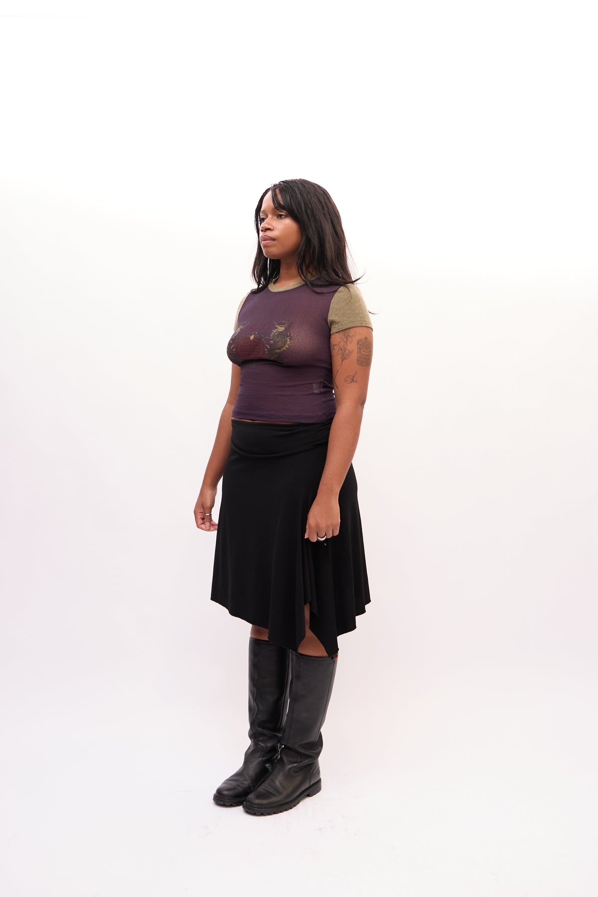 1990s Just Cavalli Purple Dragon Embroidery Mesh Top