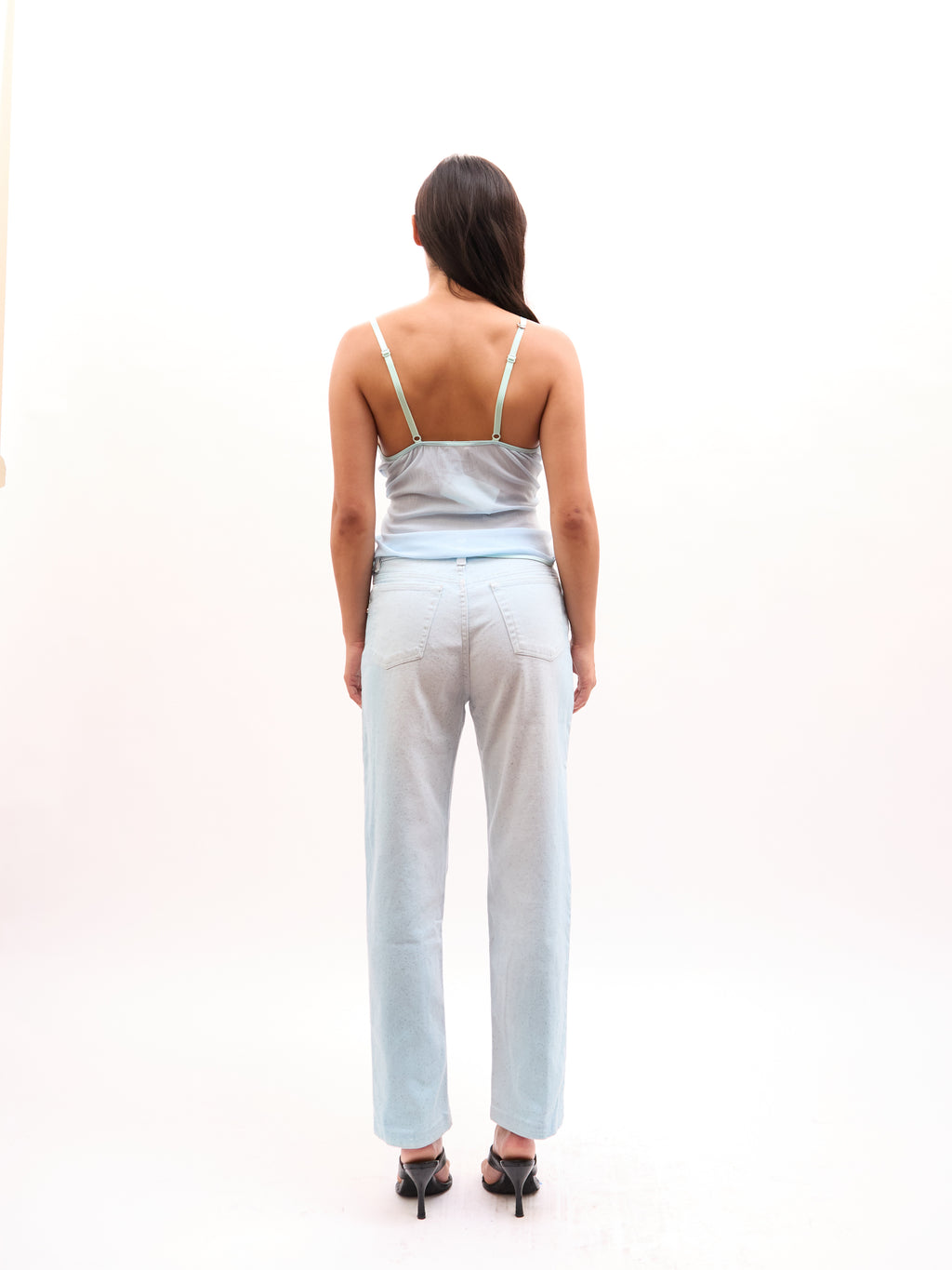 2000s Roberto Cavalli Blue Glitter Tank Jeans Set