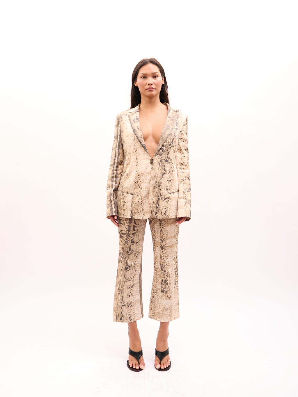 2000s Just Cavalli Brown Snakeskin Blazer Capri Set