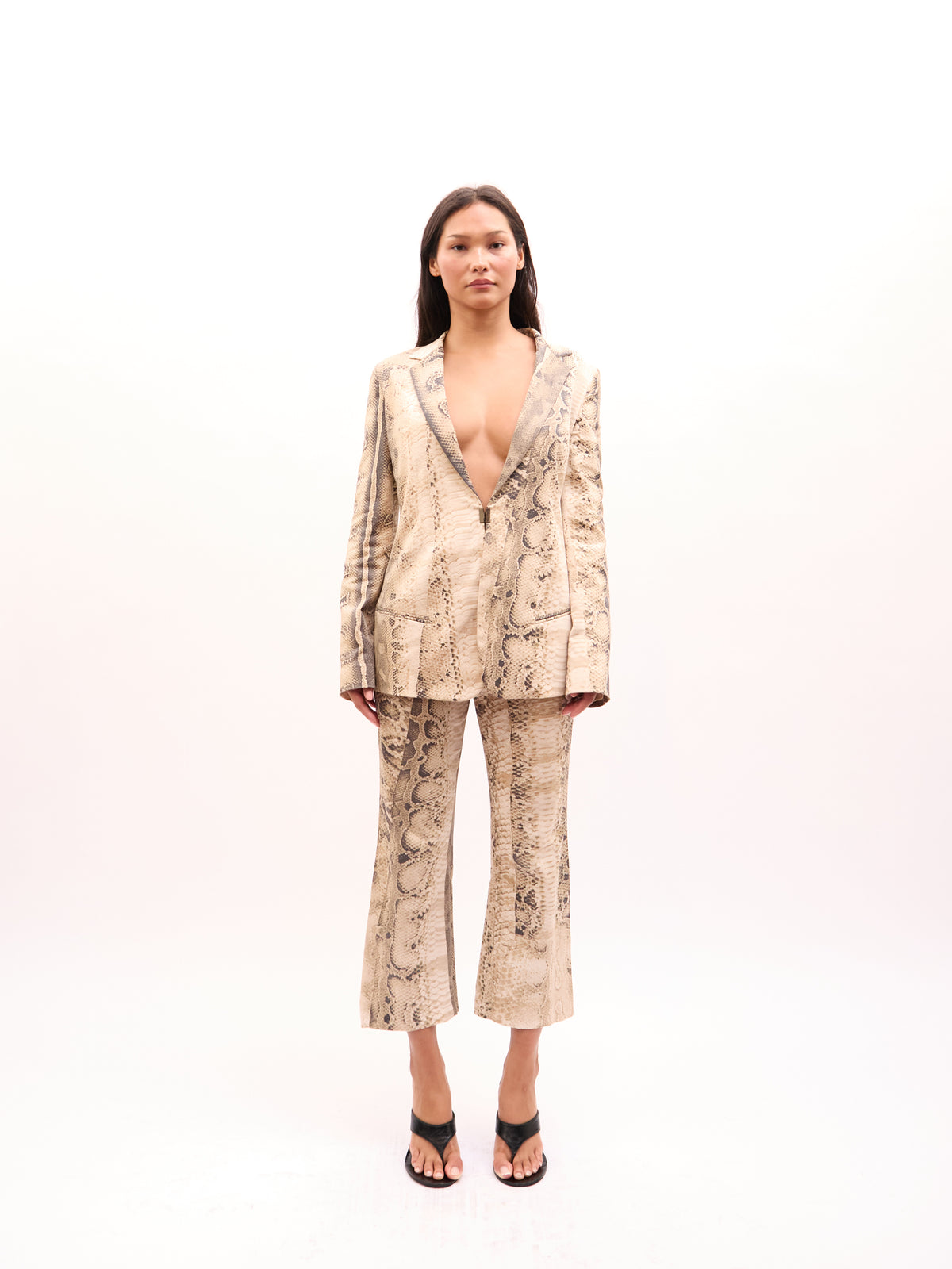 2000s Just Cavalli Brown Snakeskin Blazer Capri Set