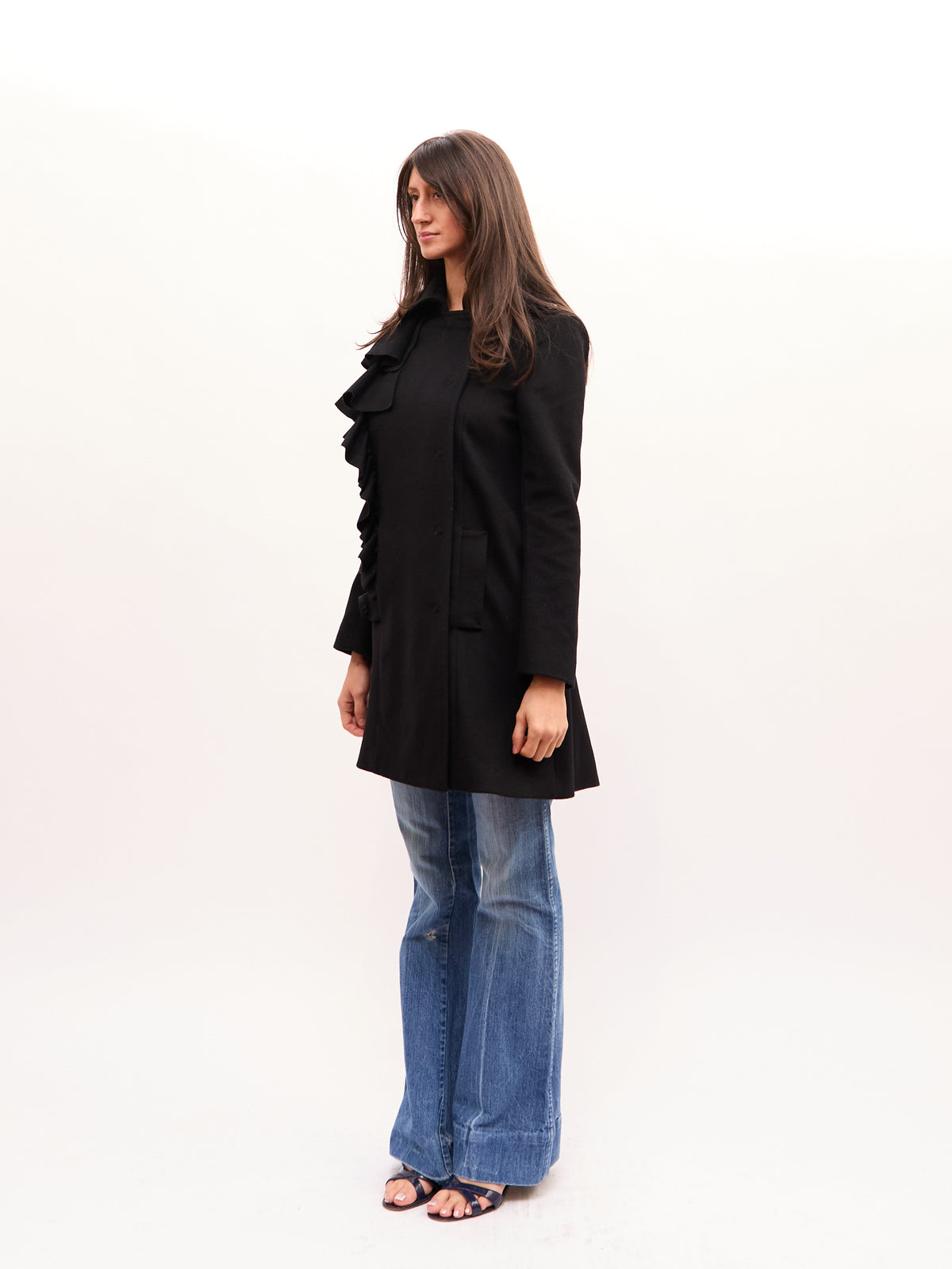 Patrizia Pepe Black Ruffle Wool Jacket