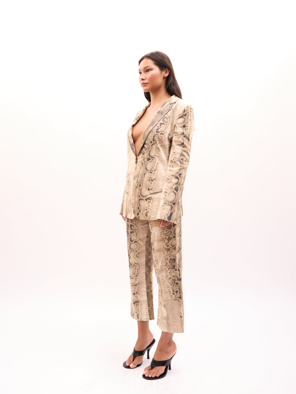 2000s Just Cavalli Brown Snakeskin Blazer Capri Set