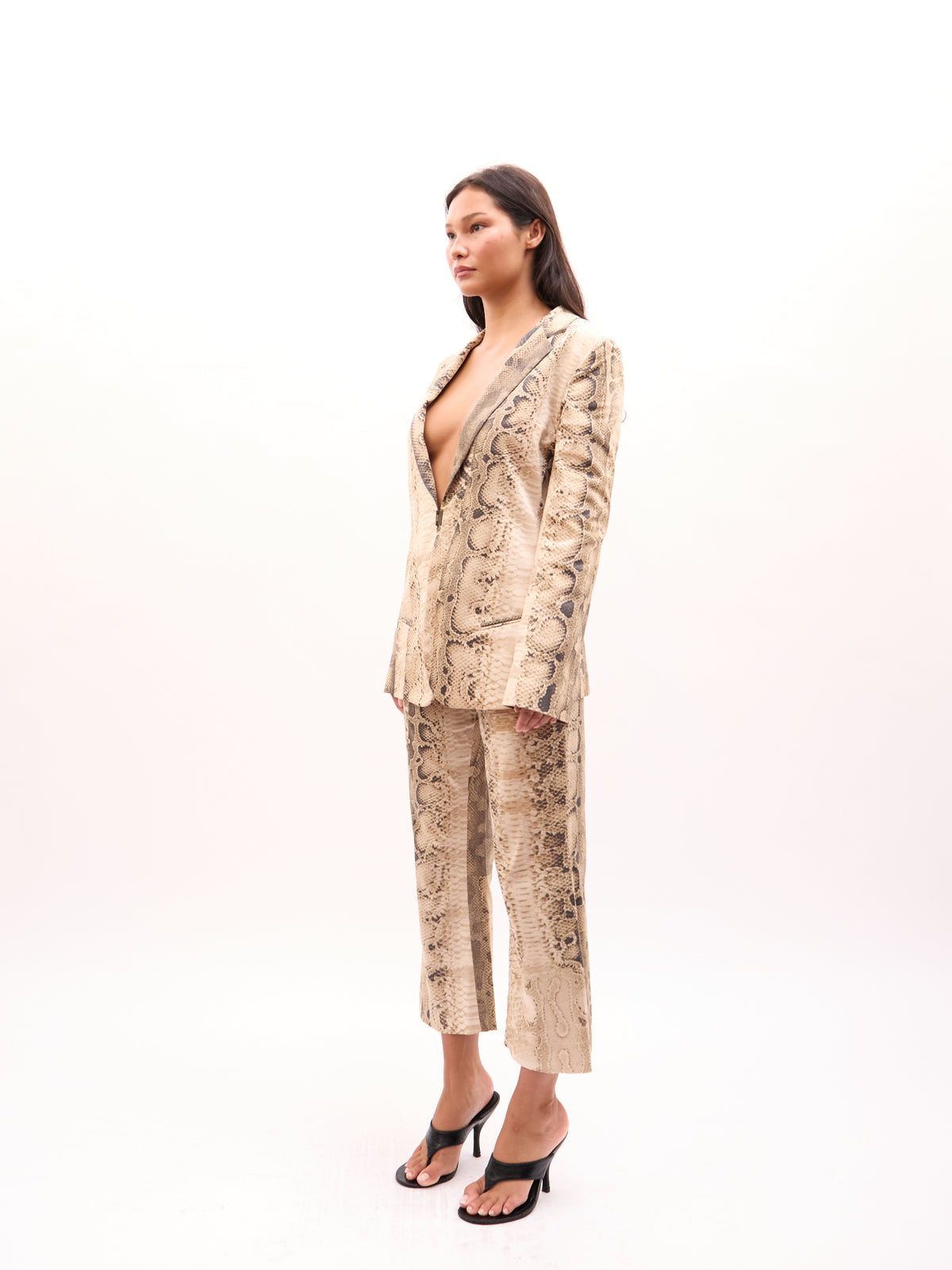 2000s Just Cavalli Brown Snakeskin Blazer Capri Set