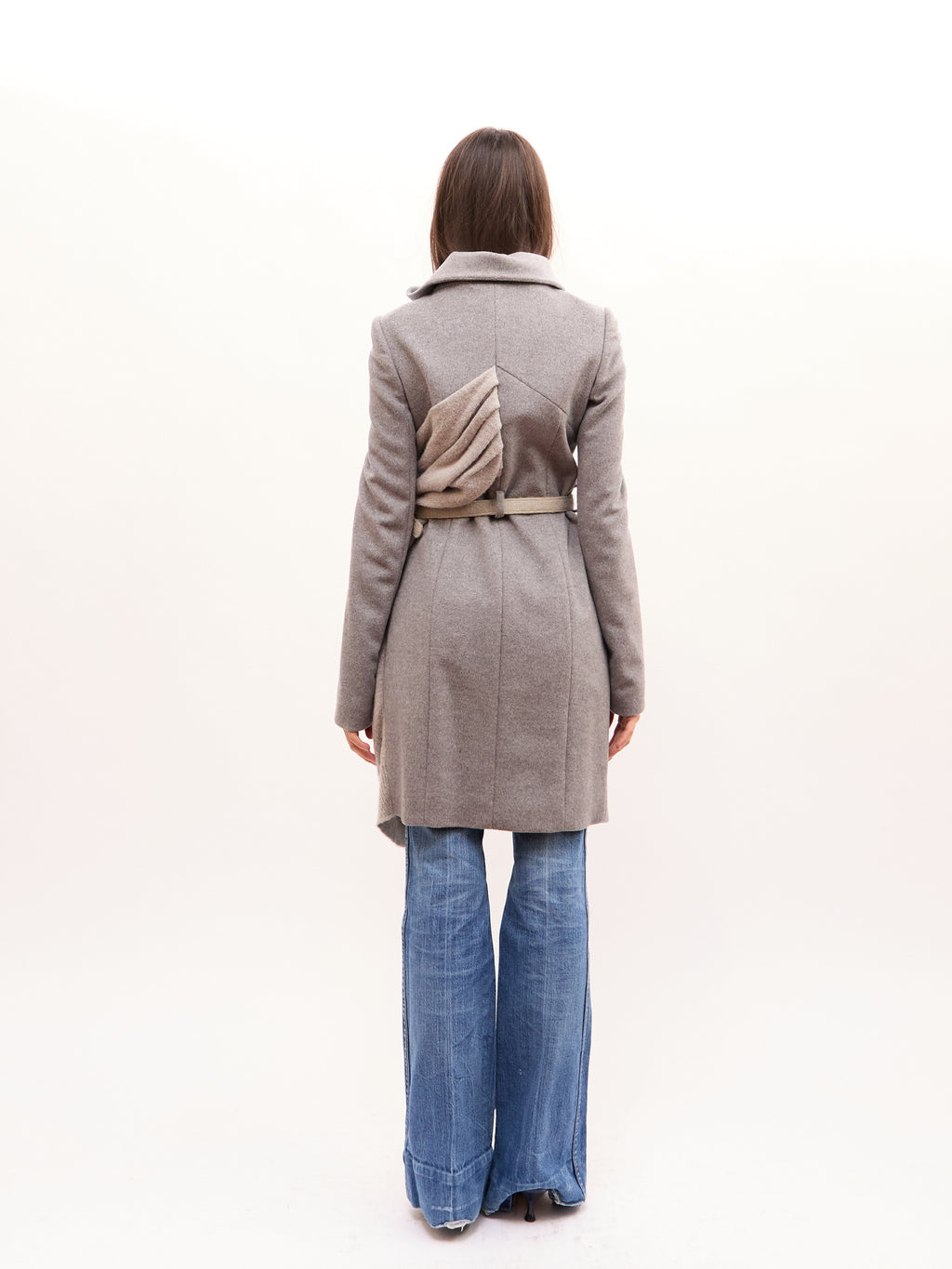 Patrizia Pepe Gray Belted Funnel Neck Wool Coat
