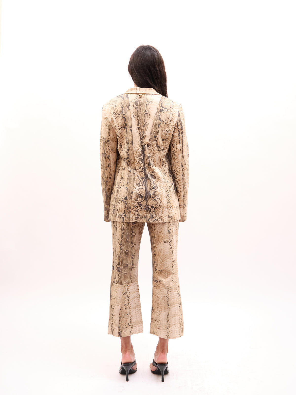 2000s Just Cavalli Brown Snakeskin Blazer Capri Set