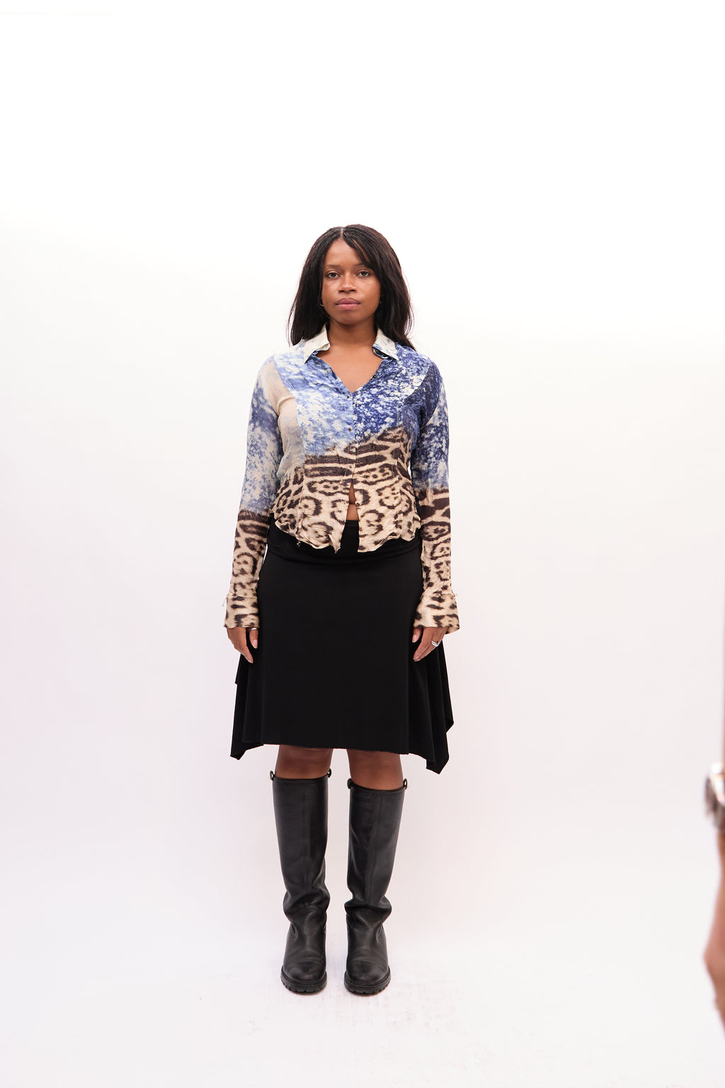 2000s Roberto Cavalli Blue Leopard Print Silk Top