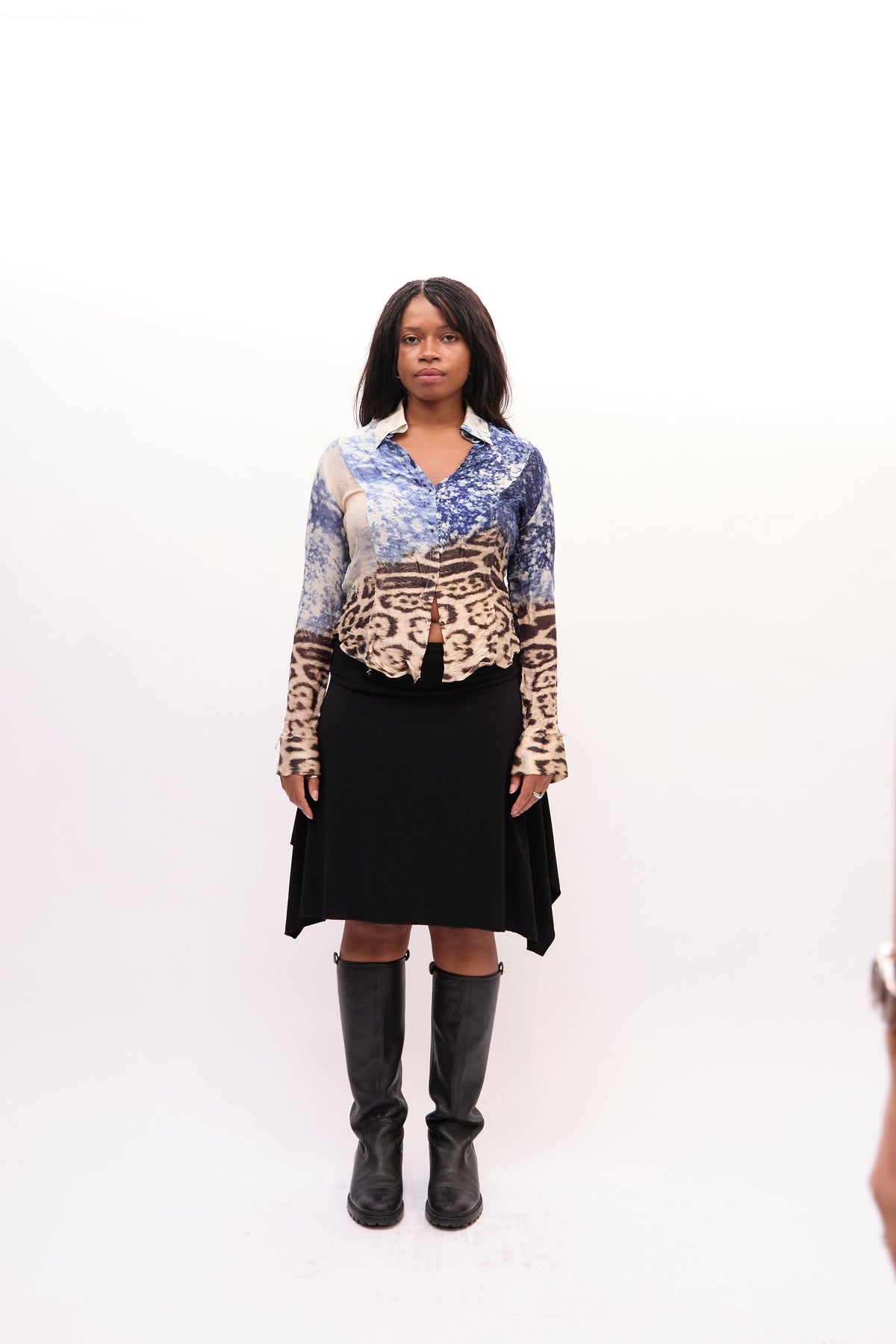 2000s Roberto Cavalli Blue Leopard Print Silk Top