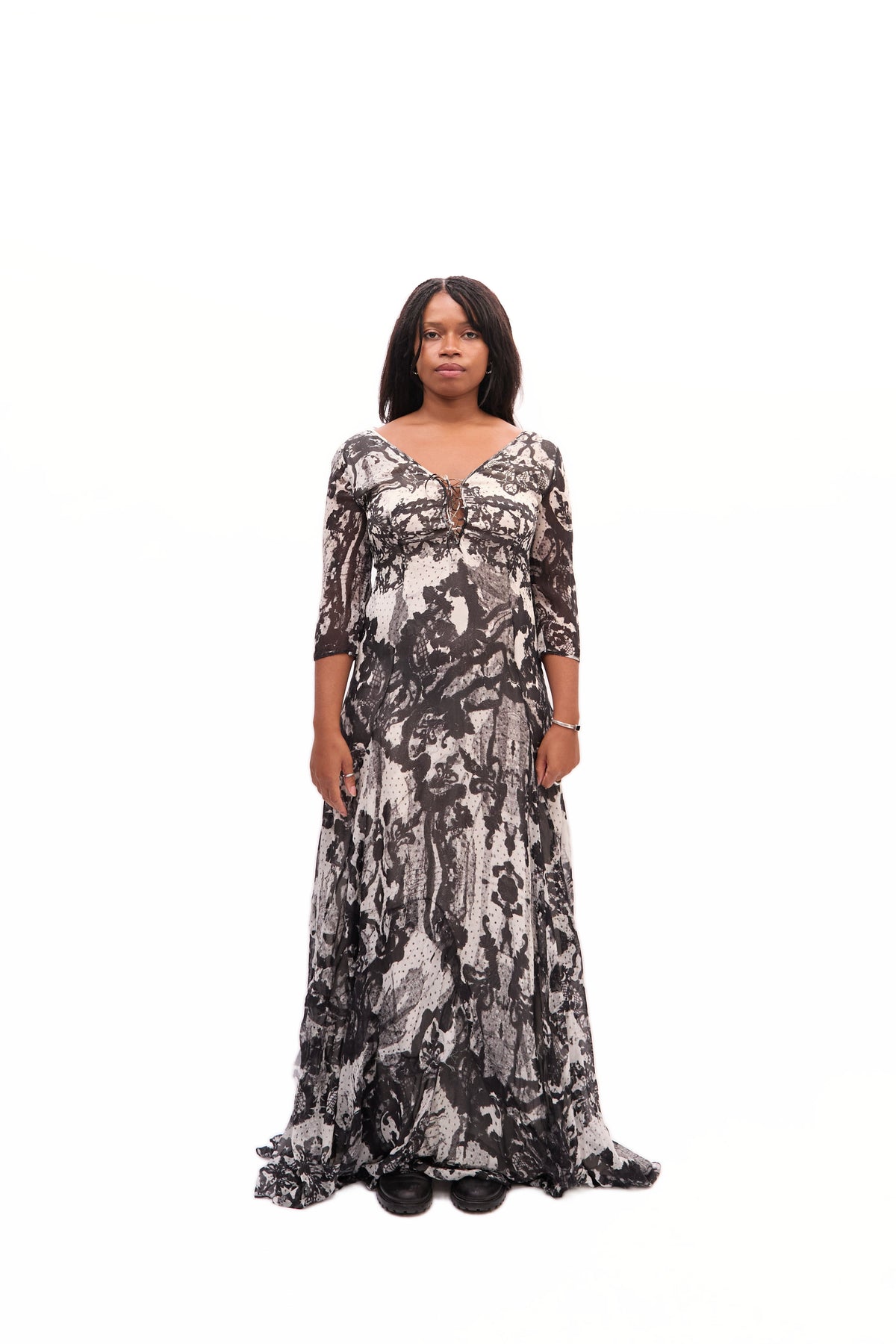 2000s Just Cavalli Black Sheer Abstract Print Silk Dress