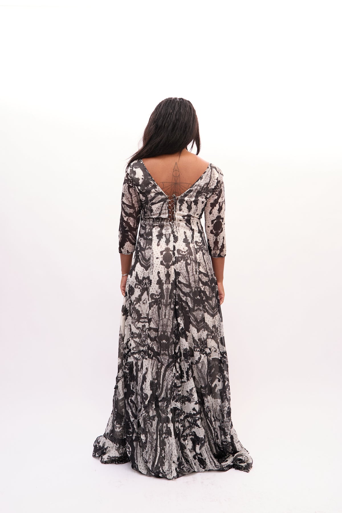 2000s Just Cavalli Black Sheer Abstract Print Silk Dress
