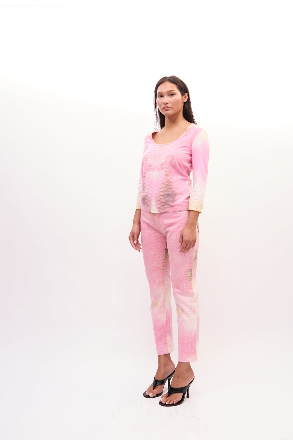 2000’s Just Cavalli Pink Snakeprint Top Jeans Set