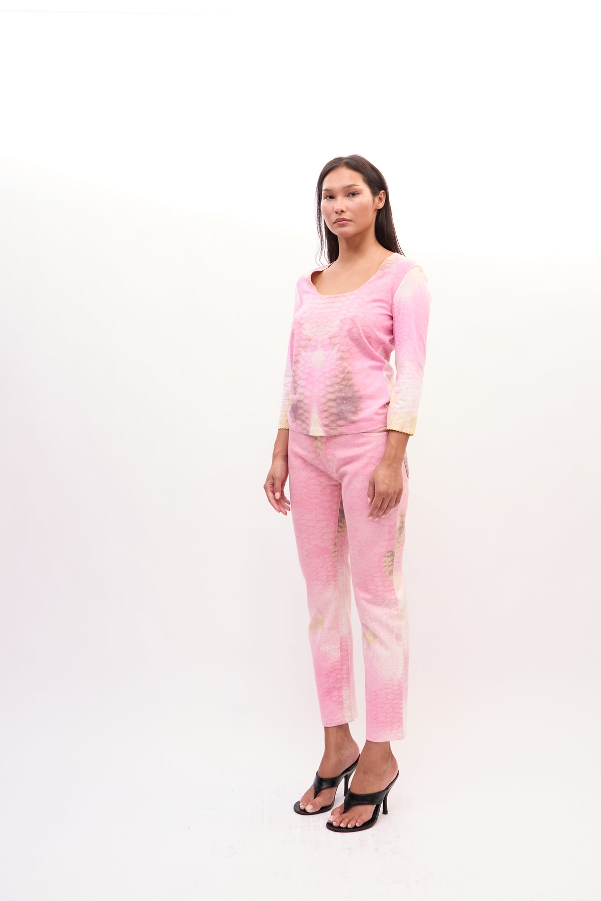 2000’s Just Cavalli Pink Snakeprint Top Jeans Set