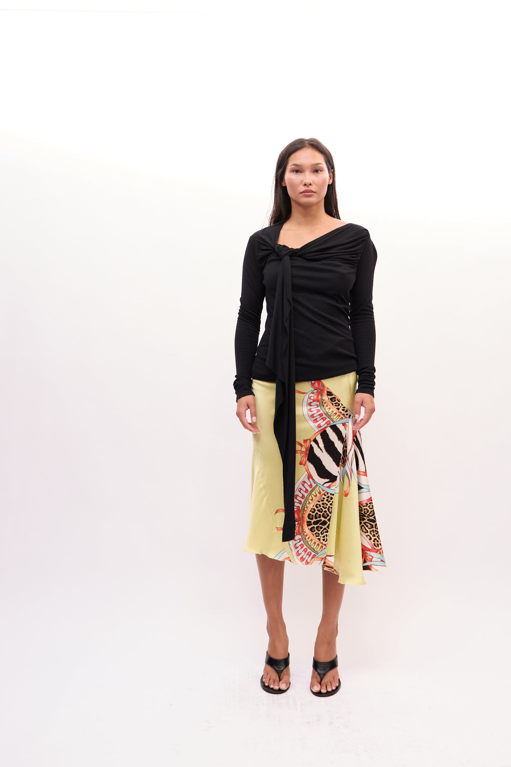 2000s Roberto Cavali Yellow Animal Print Patchwork Silk Skirt