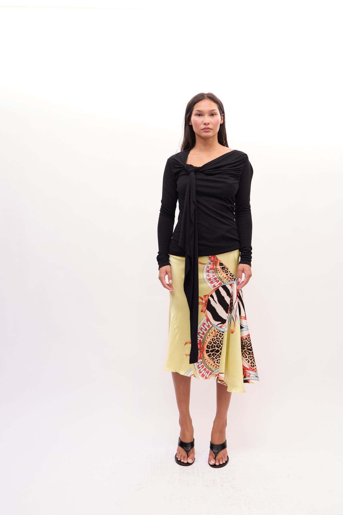 2000s Roberto Cavali Yellow Animal Print Patchwork Silk Skirt