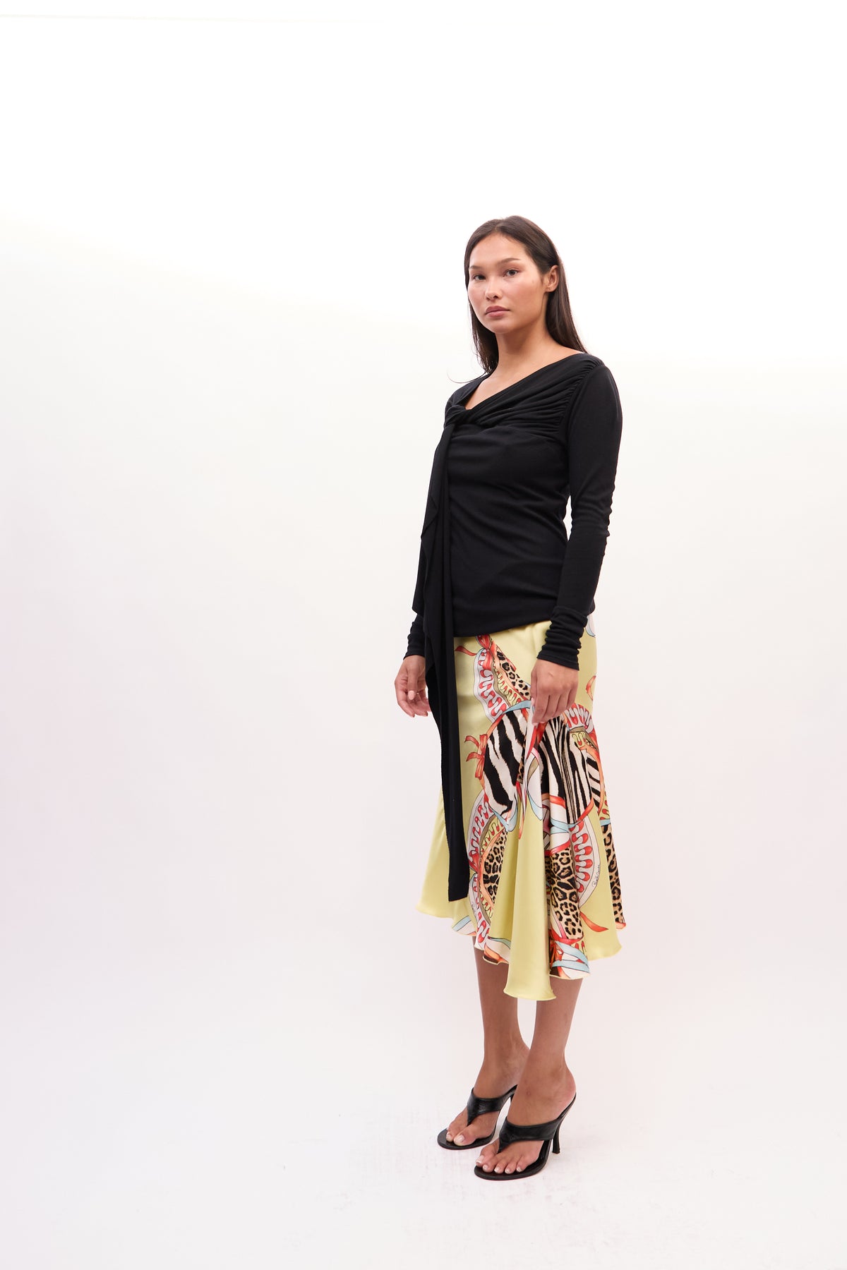 2000s Roberto Cavali Yellow Animal Print Patchwork Silk Skirt