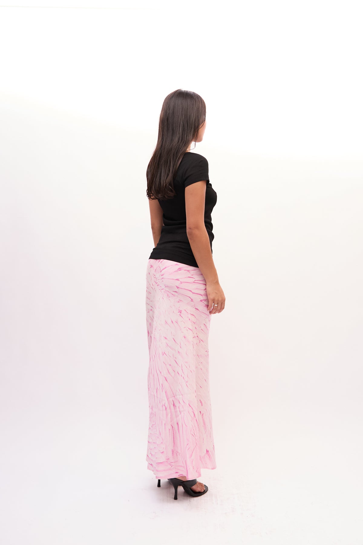 2000s Roberto Cavalli Pink Feathered Print Silk Skirt