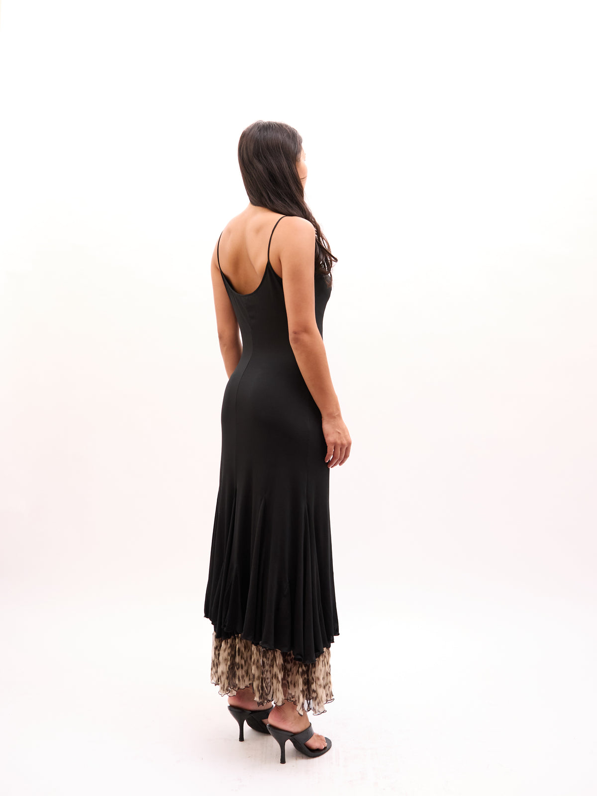 2000s Just Cavalli Black Leopard Print Cowl Neck Dress