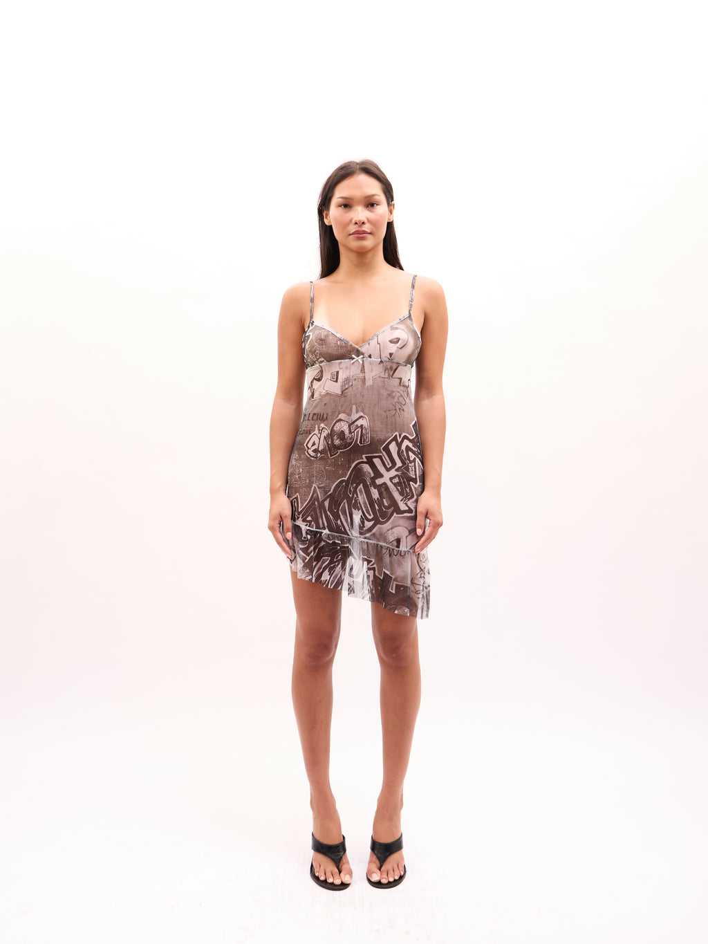 2000 SS Runway Roberto Cavalli Graffiti Print Mesh Dress