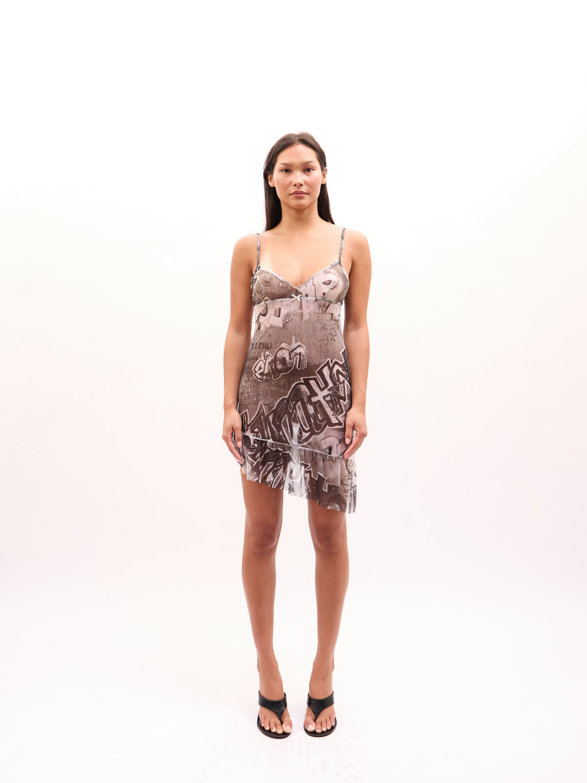 2000 SS Runway Roberto Cavalli Graffiti Print Mesh Dress