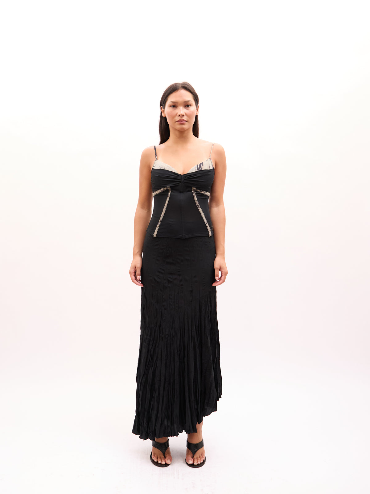2000s Just Cavalli Black Silver Zebra Print Trim Wrapped Bodice and Pleated Maxi Skirt Skirt Set