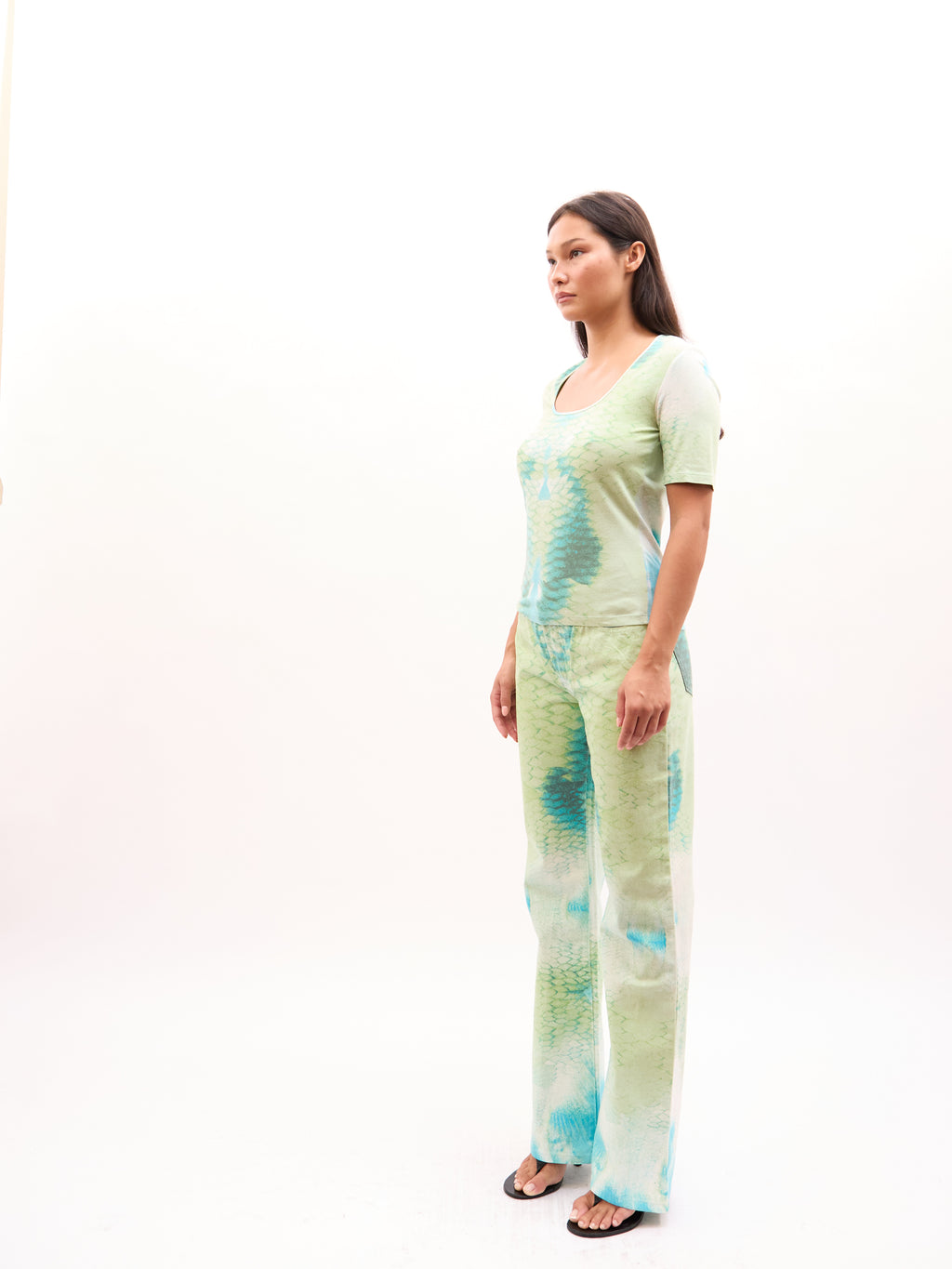 2000s Just Cavalli Green Snakeprint Top Jeans Set