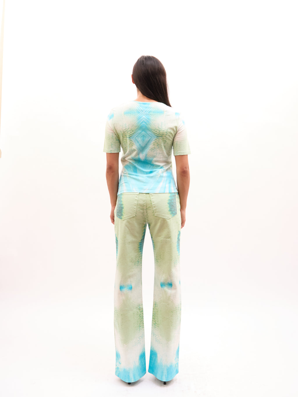 2000s Just Cavalli Green Snakeprint Top Jeans Set