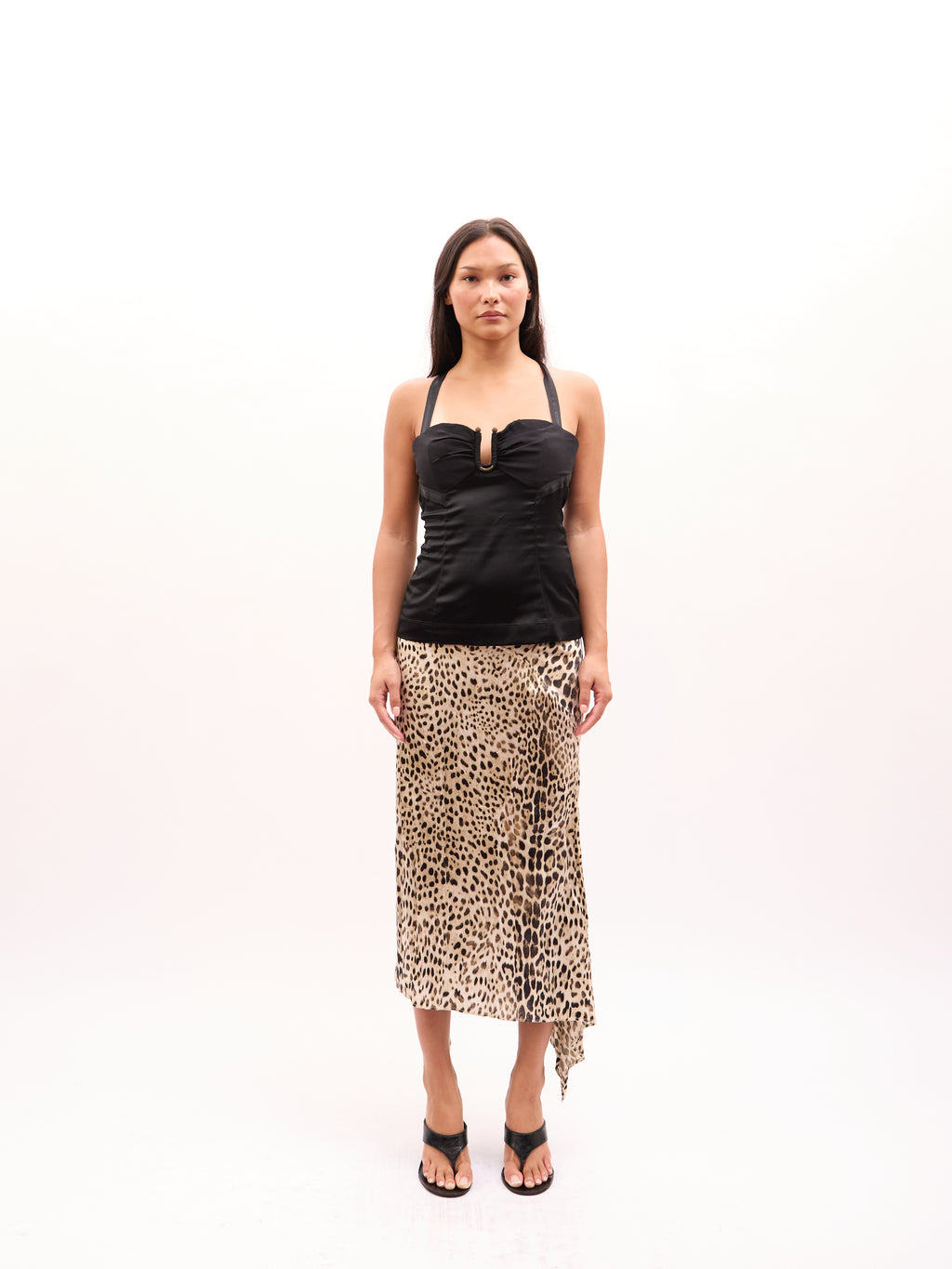 2000s Roberto Cavalli Brown Leopard Print Asymmetrical Hem Silk Skirt [SKIRT]