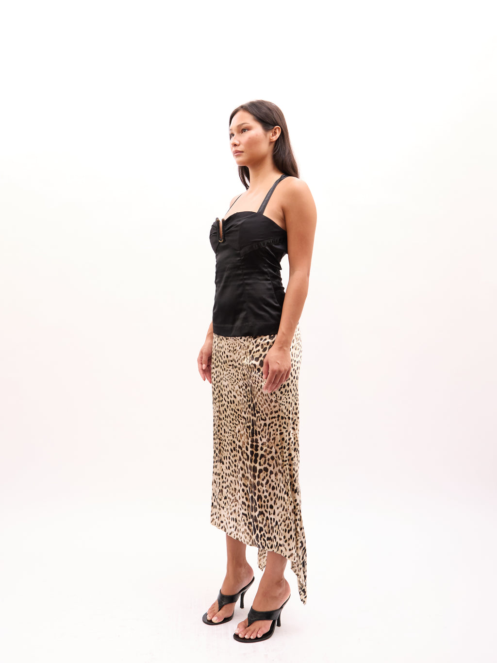 2000s Roberto Cavalli Brown Leopard Print Asymmetrical Hem Silk Skirt [SKIRT]