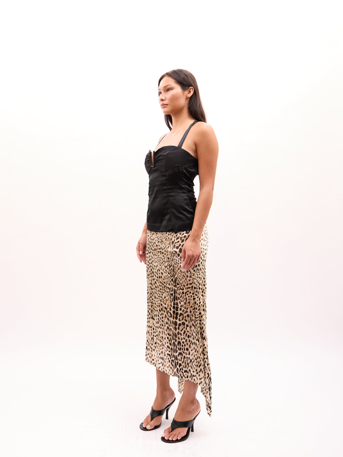 2000s Roberto Cavalli Brown Leopard Print Asymmetrical Hem Silk Skirt [SKIRT]
