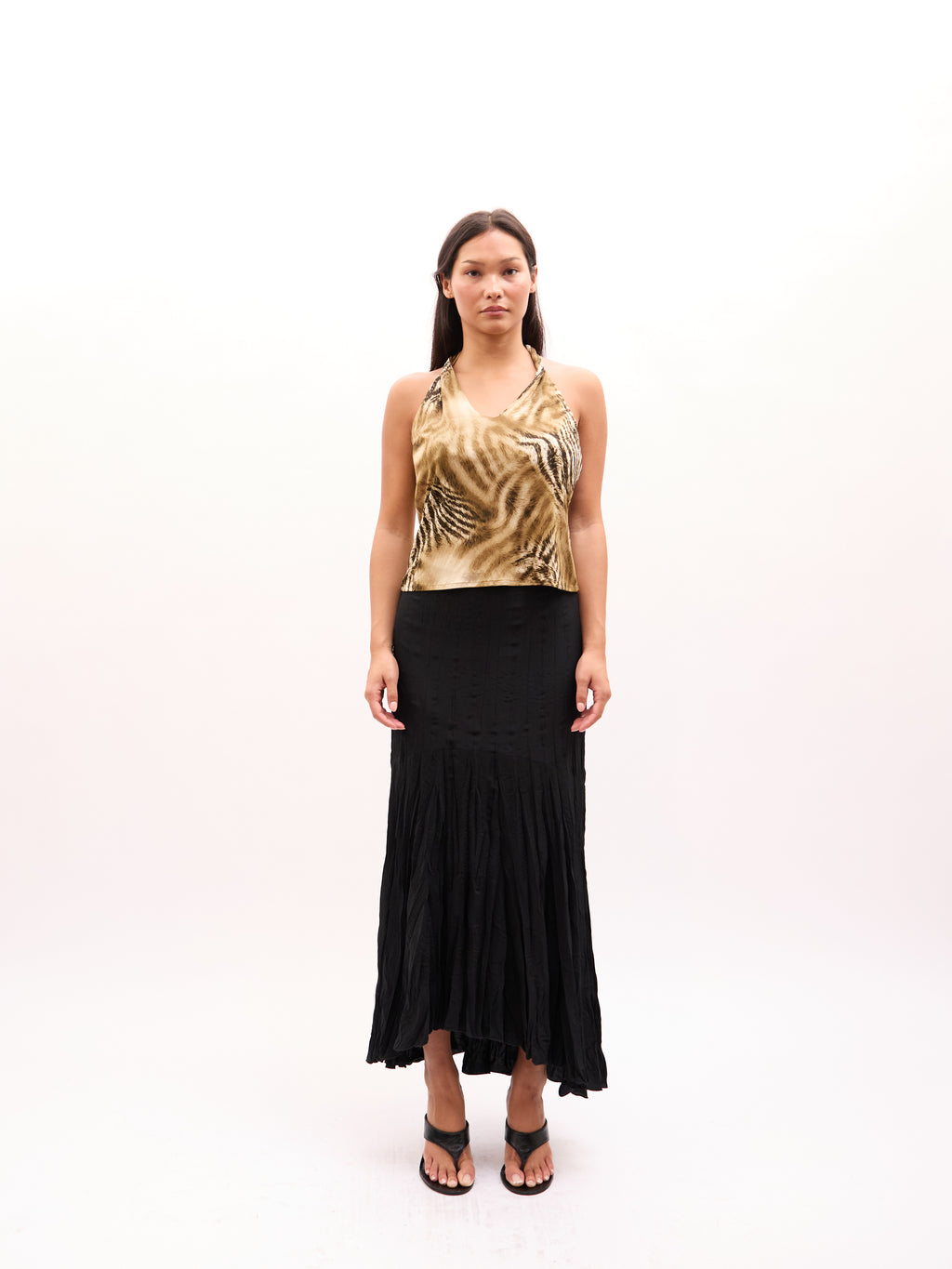 2000s Class Cavalli Gold Zebra Print Halter Neck Top