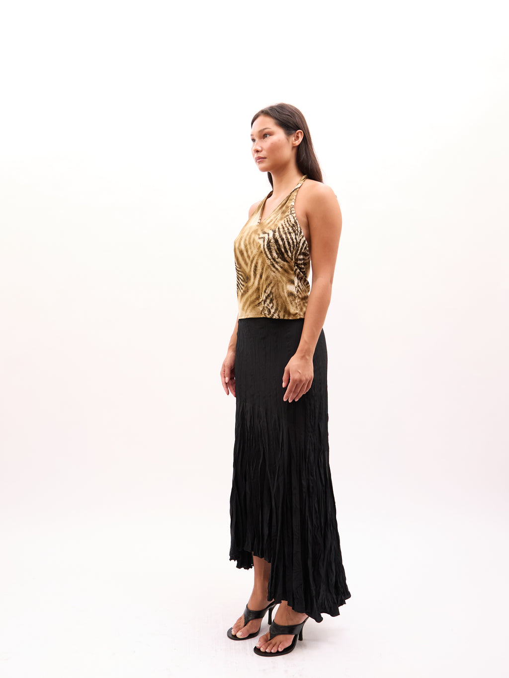 2000s Class Cavalli Gold Zebra Print Halter Neck Top