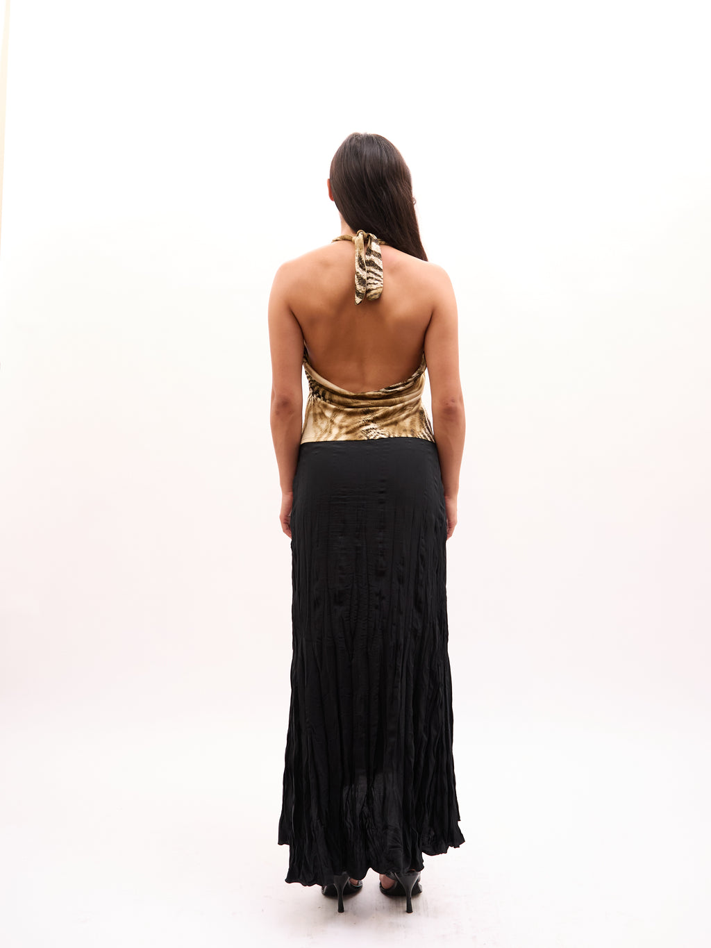 2000s Class Cavalli Gold Zebra Print Halter Neck Top