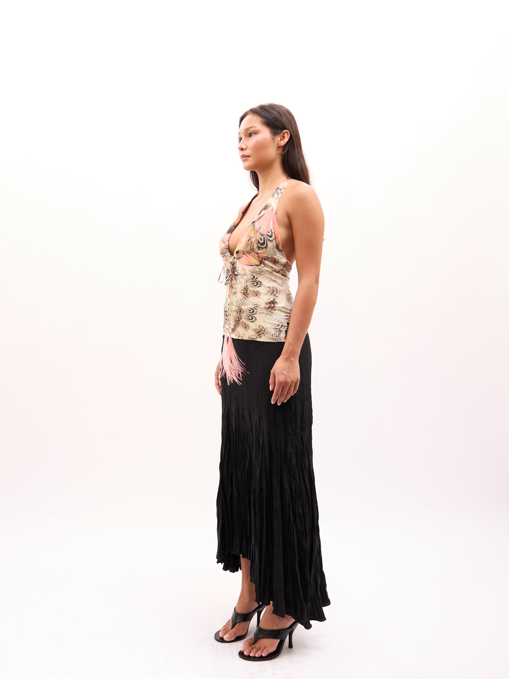 2000s Roberto Cavalli Multicolor Butterfly And Feather Print Halter Top [ONLY]