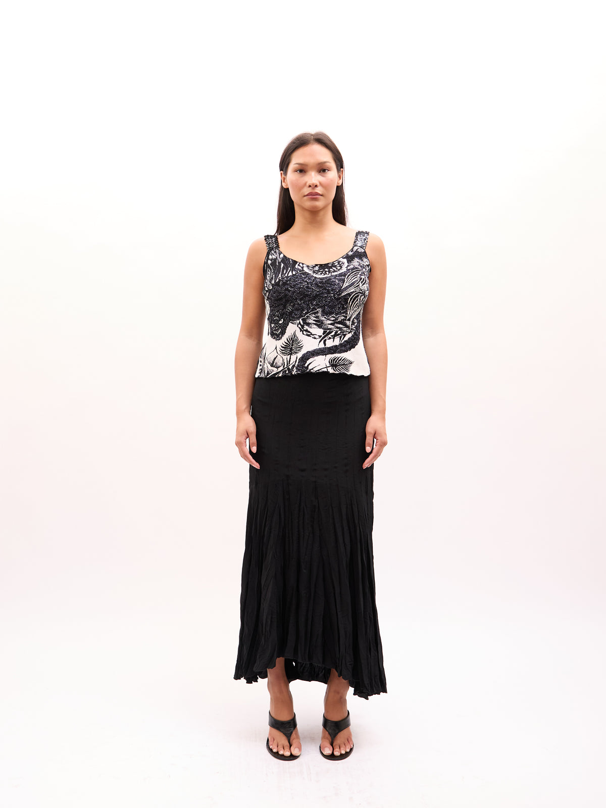 2000s Just Cavalli Black Sequin Knit Printed Tank [ONLY]