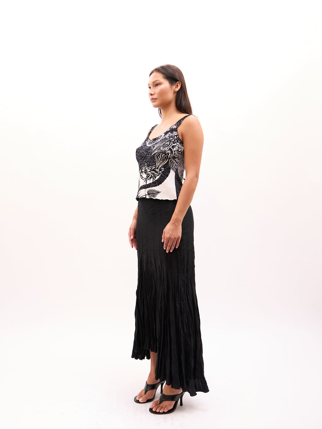 2000s Just Cavalli Black Sequin Knit Printed Tank [ONLY]