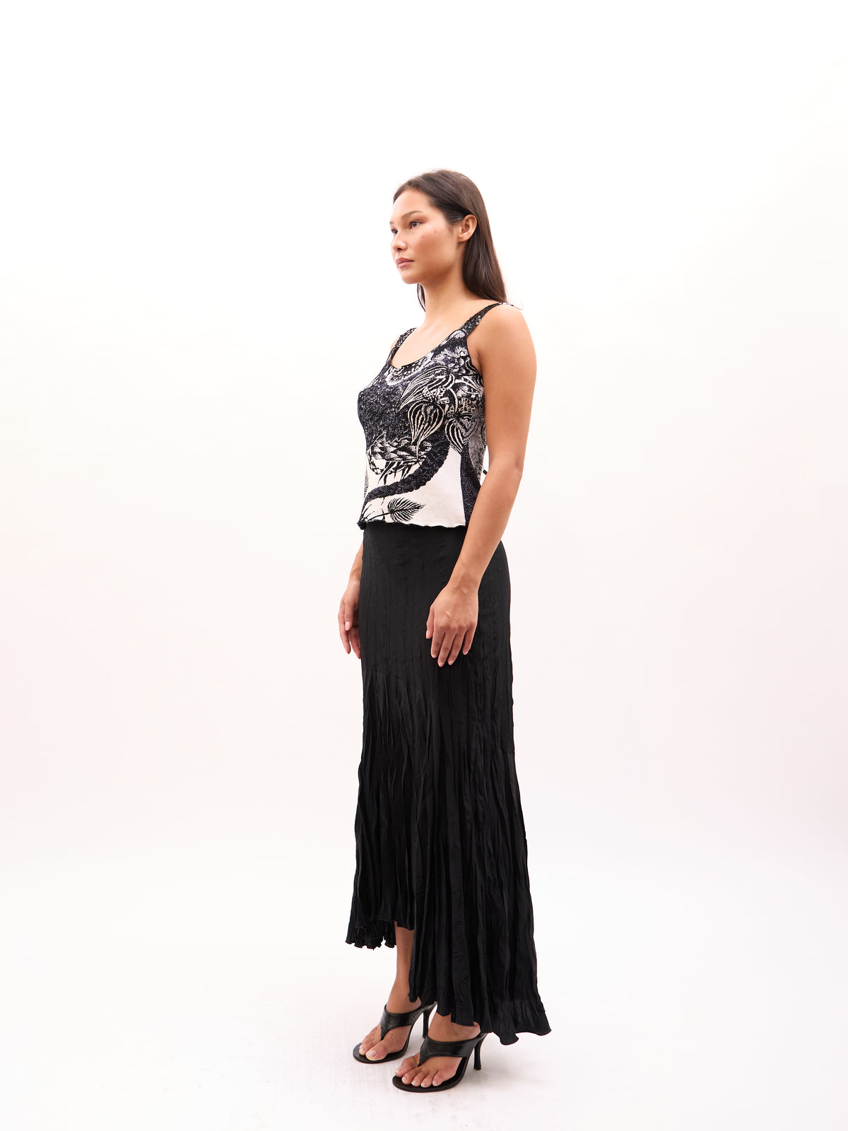 2000s Just Cavalli Black Sequin Knit Printed Tank [ONLY]