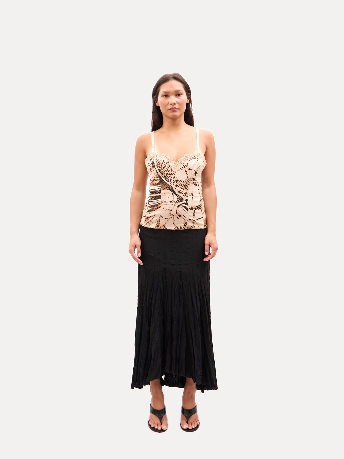 2000s Cavalli Class Beige Snake Print Bustier Top