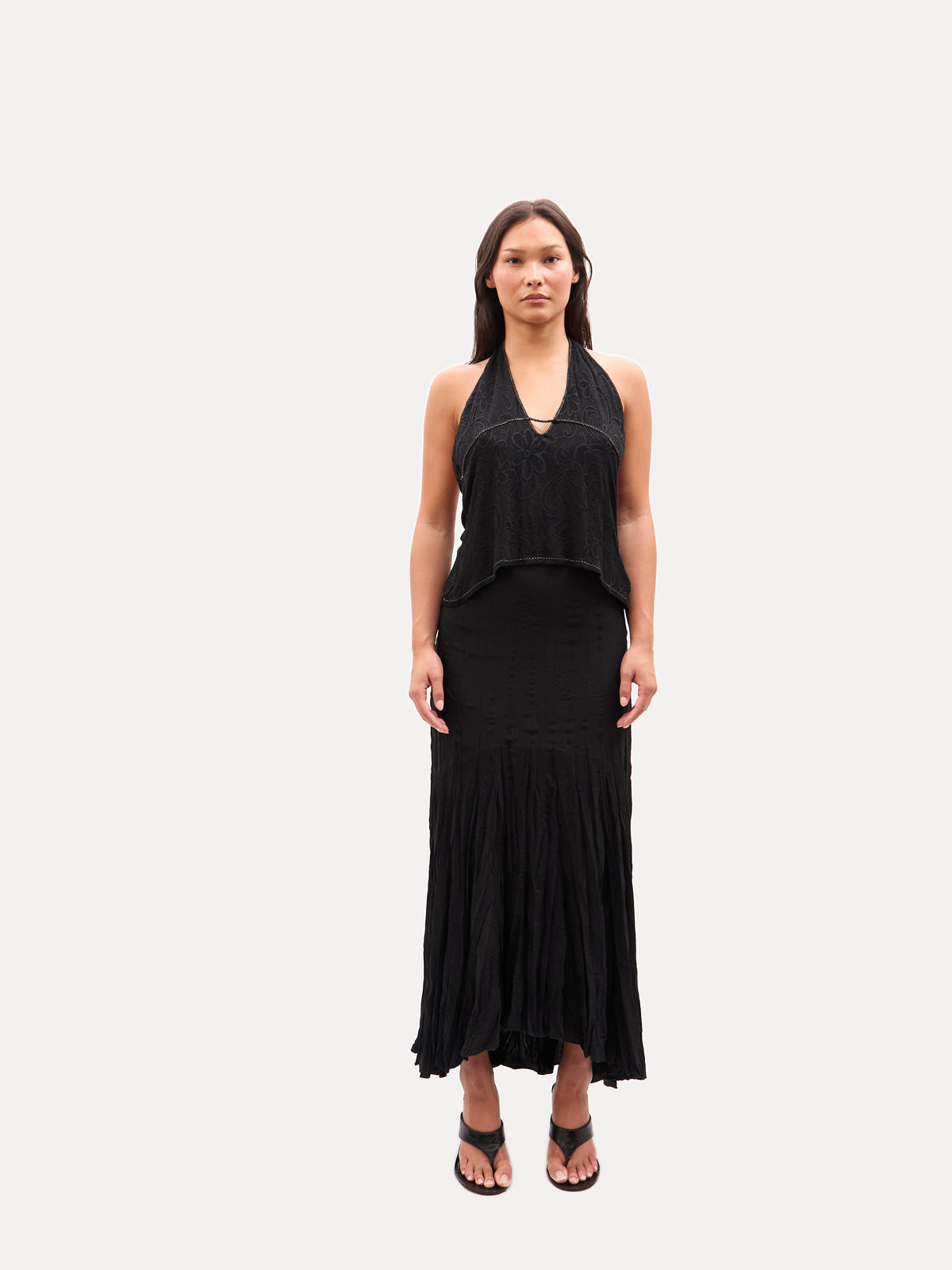 2000s Just Cavalli Black Embroidery Halter Top
