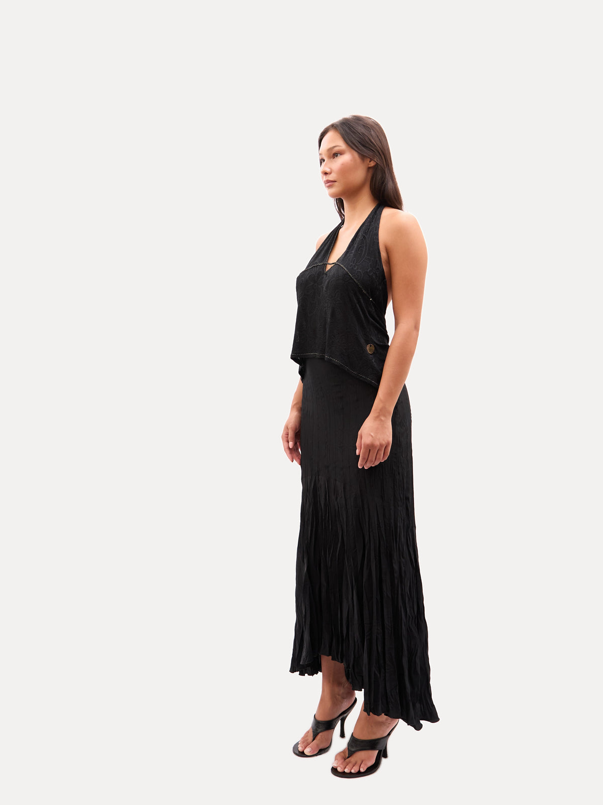 2000s Just Cavalli Black Embroidery Halter Top