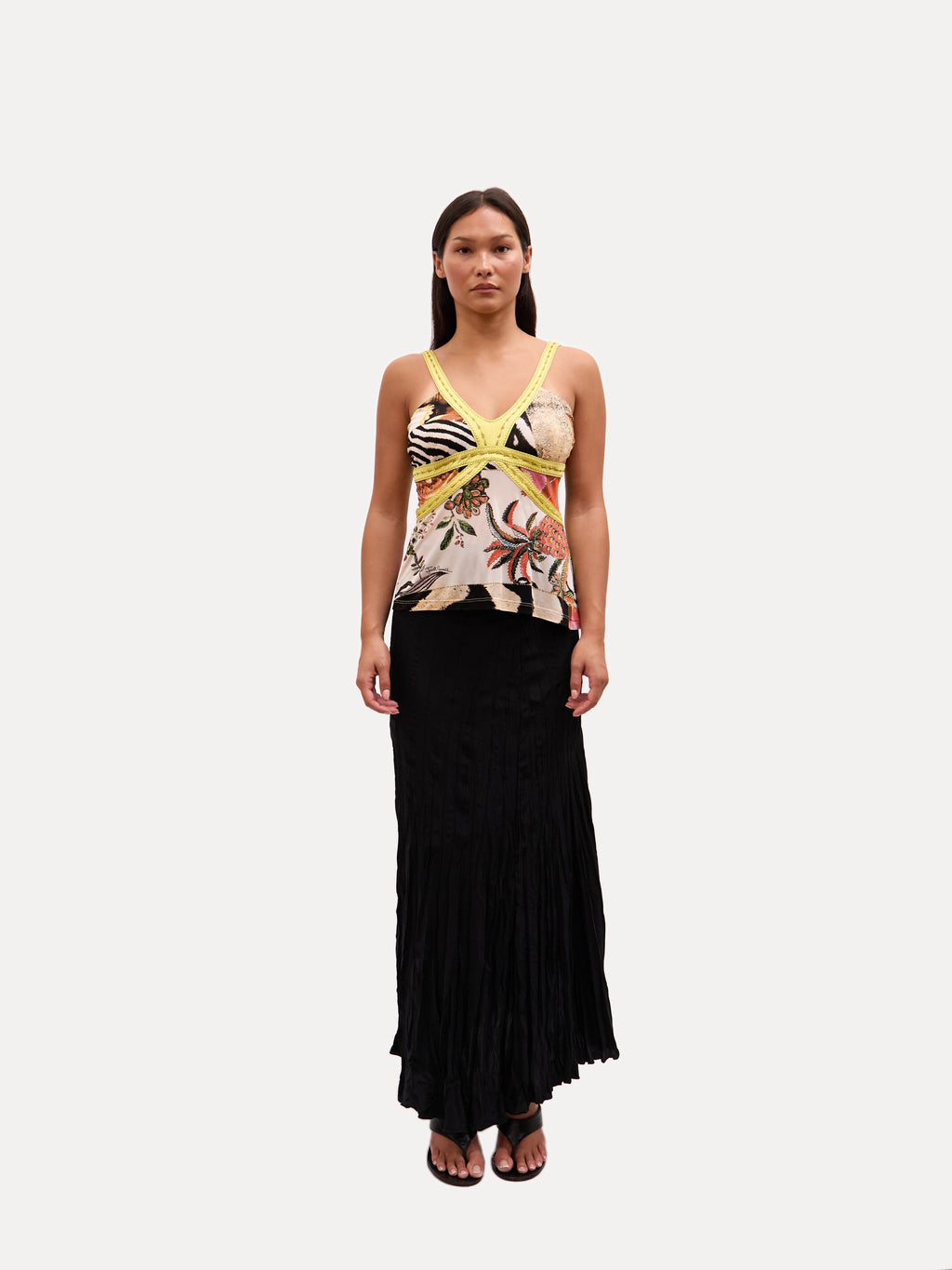 2000s Just Cavalli Yellow Multicolor Mixed Print Patchwork Top